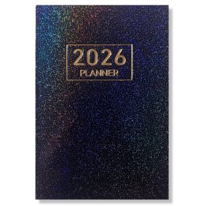 2026 Mini Pocket Agenda - Weekagenda 7D/2P - Softcover Glitter Zwart 7,5x10,5cm